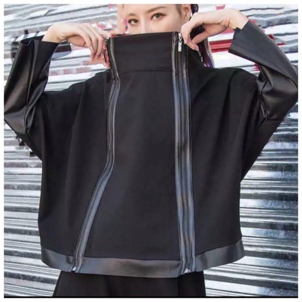 Vegan Leather Accent Zipper Top